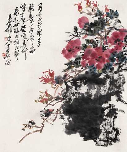 王个簃 月季图 立轴